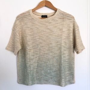 Topshop Boxy Cream Shimmer Metallic Knit Top Mint